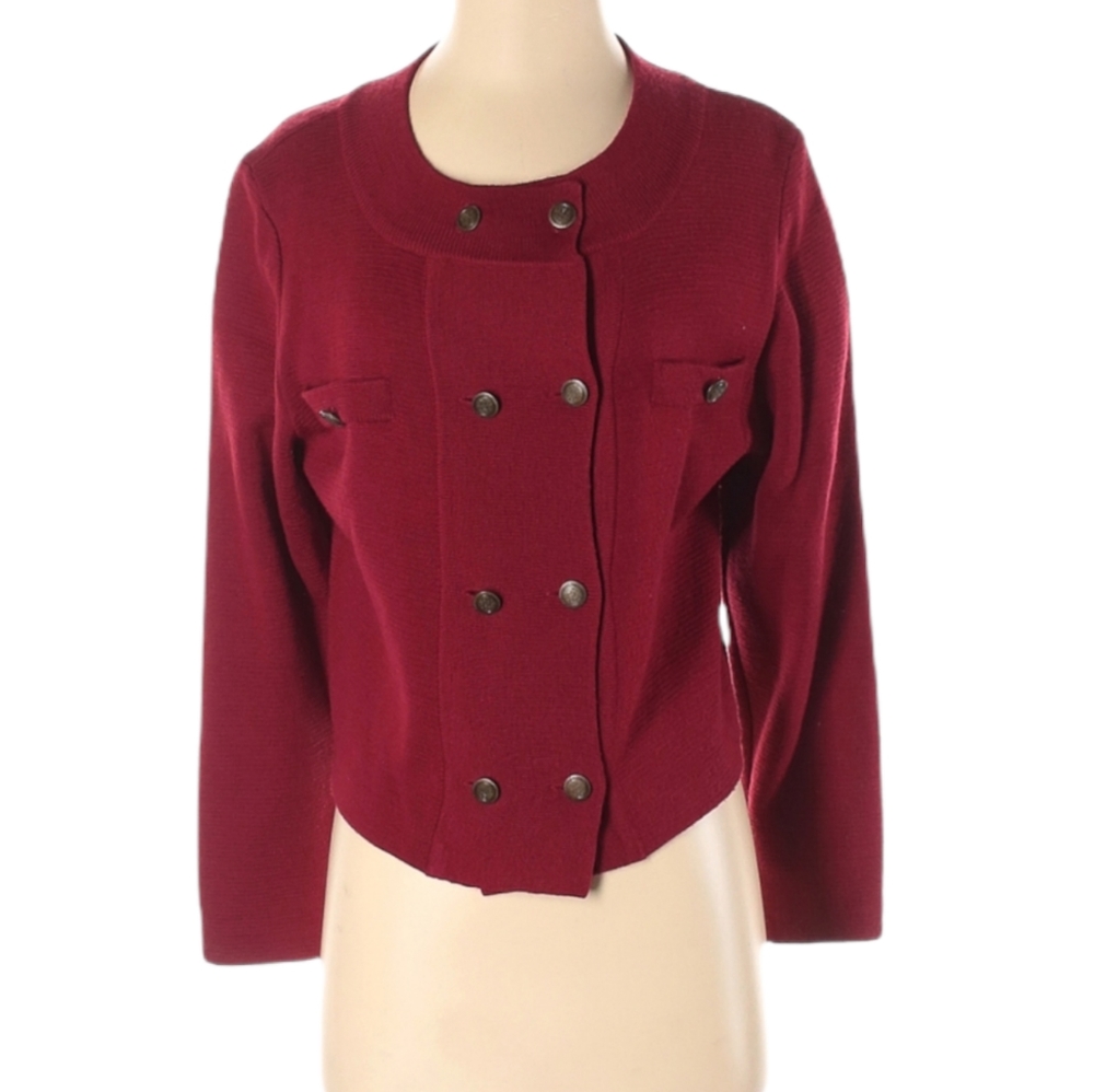 Austin Reed Red Cardigan Sweater Size S Double Breasted‎ Wool Blend Scoop Neck